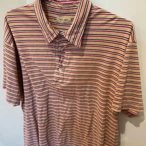 Billy Reid XL polo. Hot pink/yellow/gray/brown stripes.